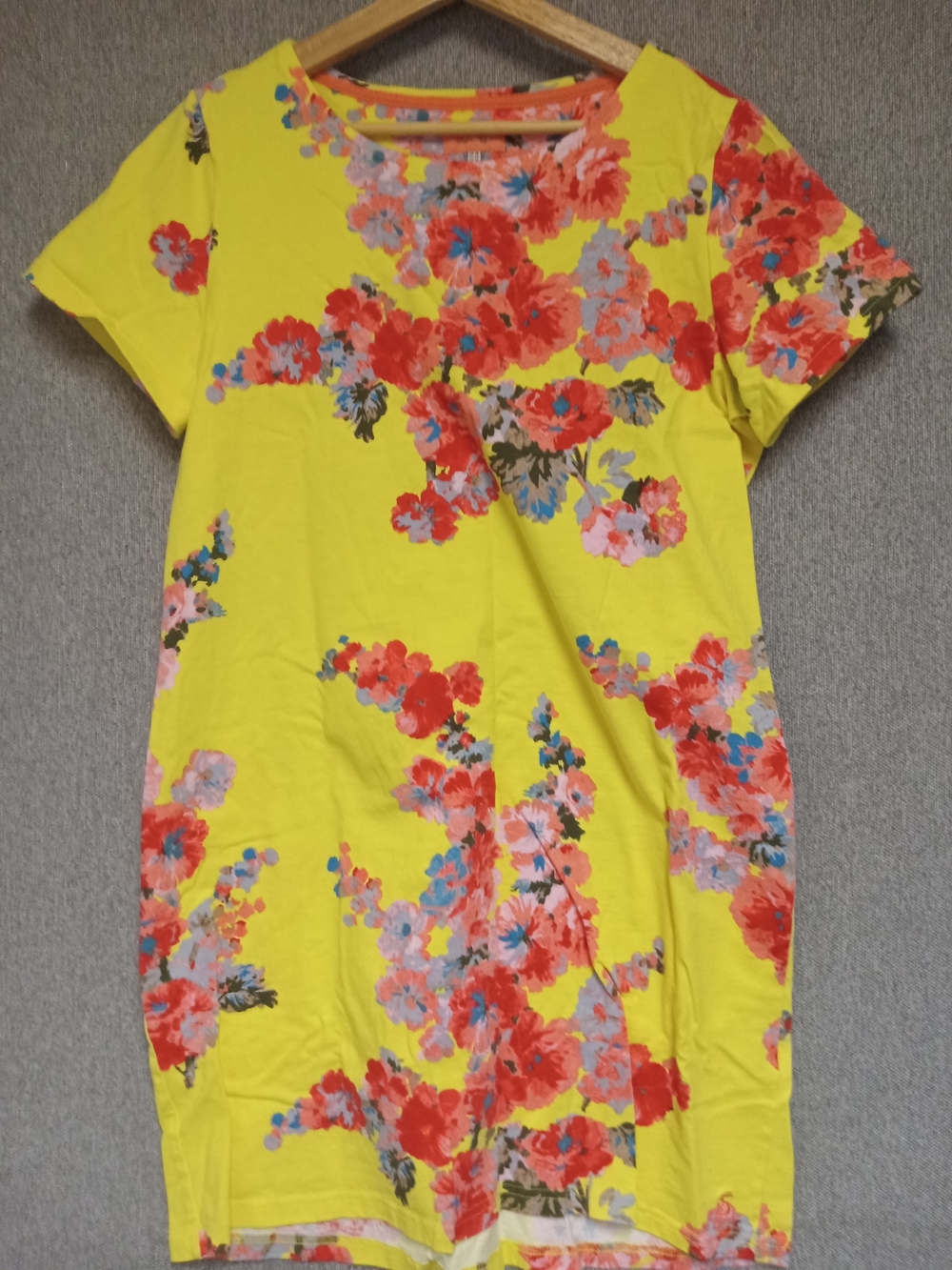 Joules Yellow Midi Dress with Red & Pink Floral Print